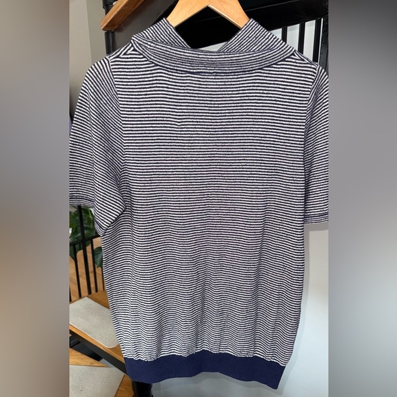Moth Anthropologie Navy White Stripe Margate Mock Neck Pocket Tunic NWT Large - Picture 2 of 7